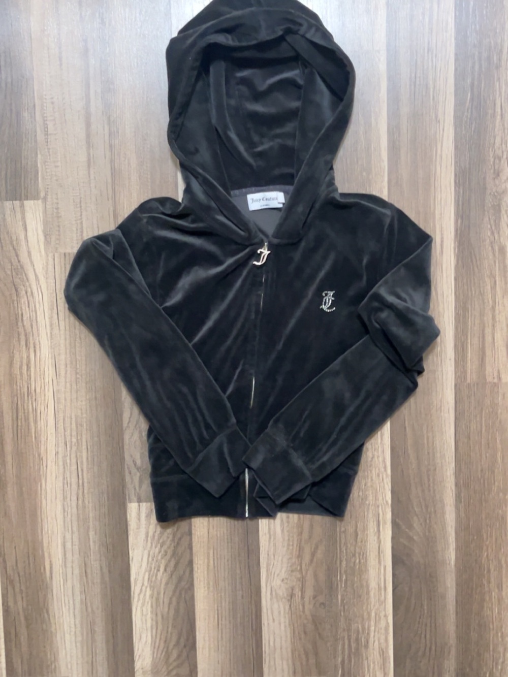 JUICY COUTURE Velour Full Zip Up Hoodie Women’s Black Medium Sweatshirt